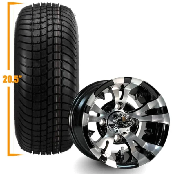 Buy 10" Vampire Black/Machined Aluminum Golf Cart Wheels and 205/65-10 Comfortride DOT Street/Turf Golf Cart Tires Combo - Image 10