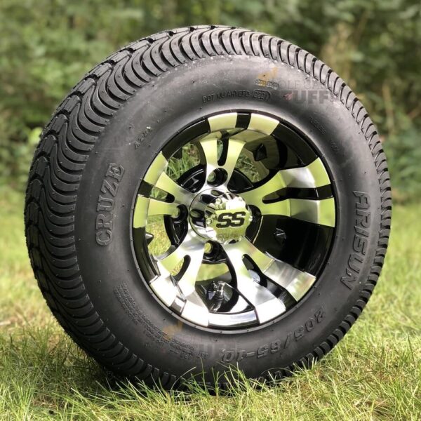 Buy 10" Vampire Black/Machined Aluminum Golf Cart Wheels and 205/65-10 Comfortride DOT Street/Turf Golf Cart Tires Combo