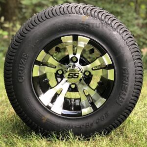 Buy 12" Godfather Gloss Black Golf Cart Wheels and DOT Approved Street Turf Tires Combo