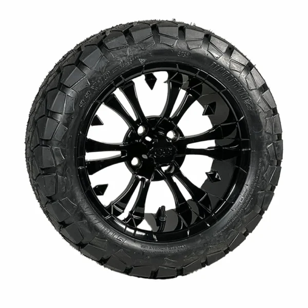 Buy 14" Vampire Gloss Black Golf Cart Wheels with 22x10-14 Timberwolf DOT All Terrain Off-Road Golf Cart Tires
