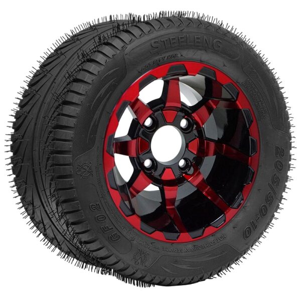 Buy 10" Vortex Black/Red Golf Cart Wheels and 205/50-10 Golf Cart Tires Combo - Image 2